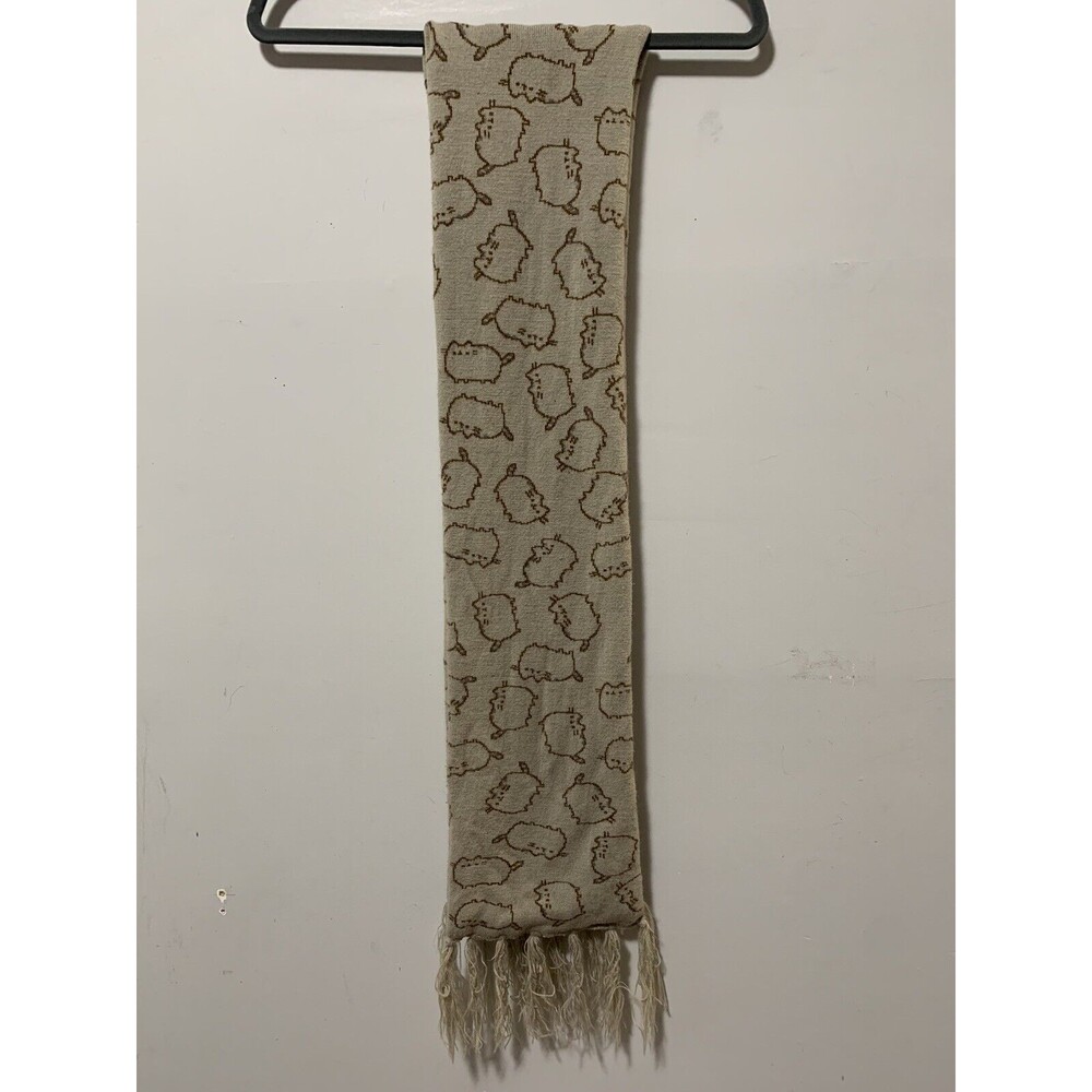Pusheen Knit Scarf Toss Print Pusheen Cat Tan/Brown Hipster Y2K Preppy Kawaii